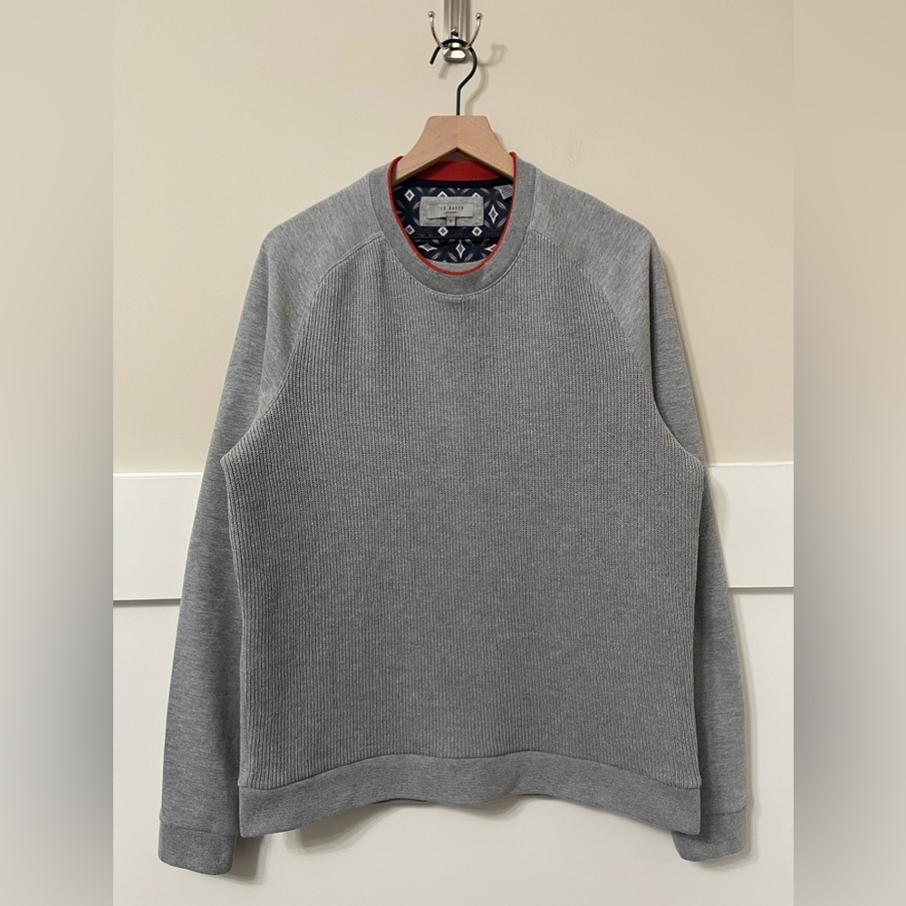 Ted Baker Gray Cotton-Knit Crewneck Casual Comfy Sweater Size 5 (XL) - Picture 3 of 9